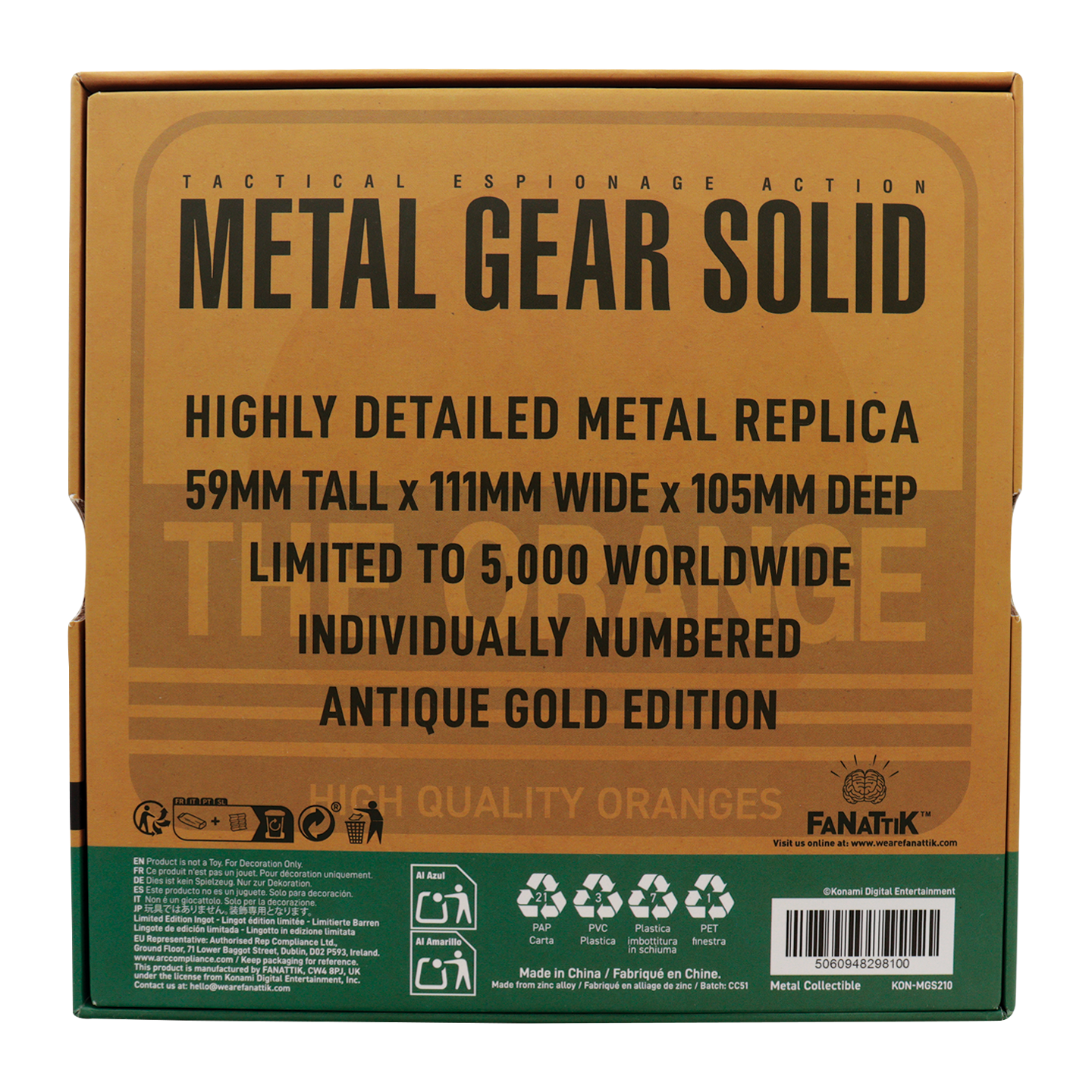 Metal Gear Solid 2 Replica Antique Gold Plated Cardboard Box - Limited Edition