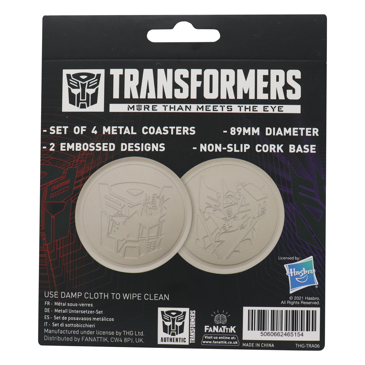 Transformers Set of 4 Embossed Metal Coasters
