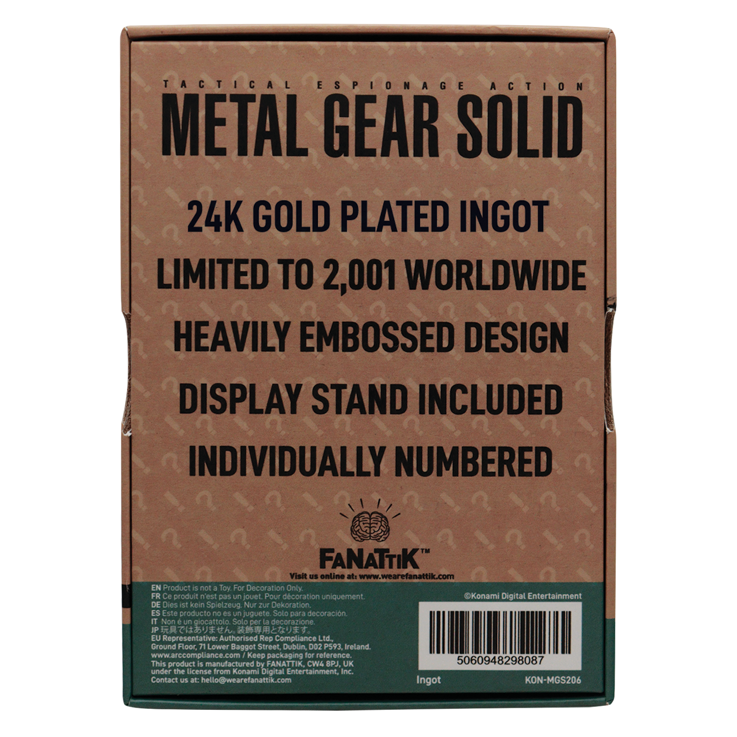Metal Gear Solid 2 24k Gold Plated Raiden Ingot - Limited Edition
