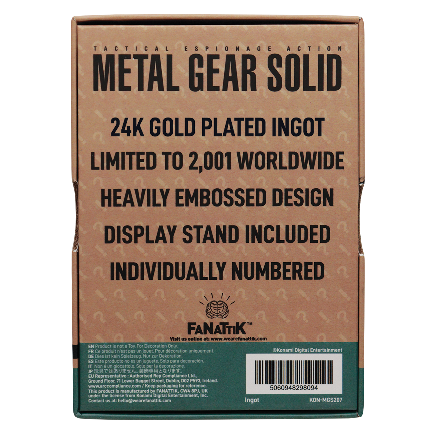 Metal Gear Solid 2 24k Gold Plated Snake Ingot - Limited Edition